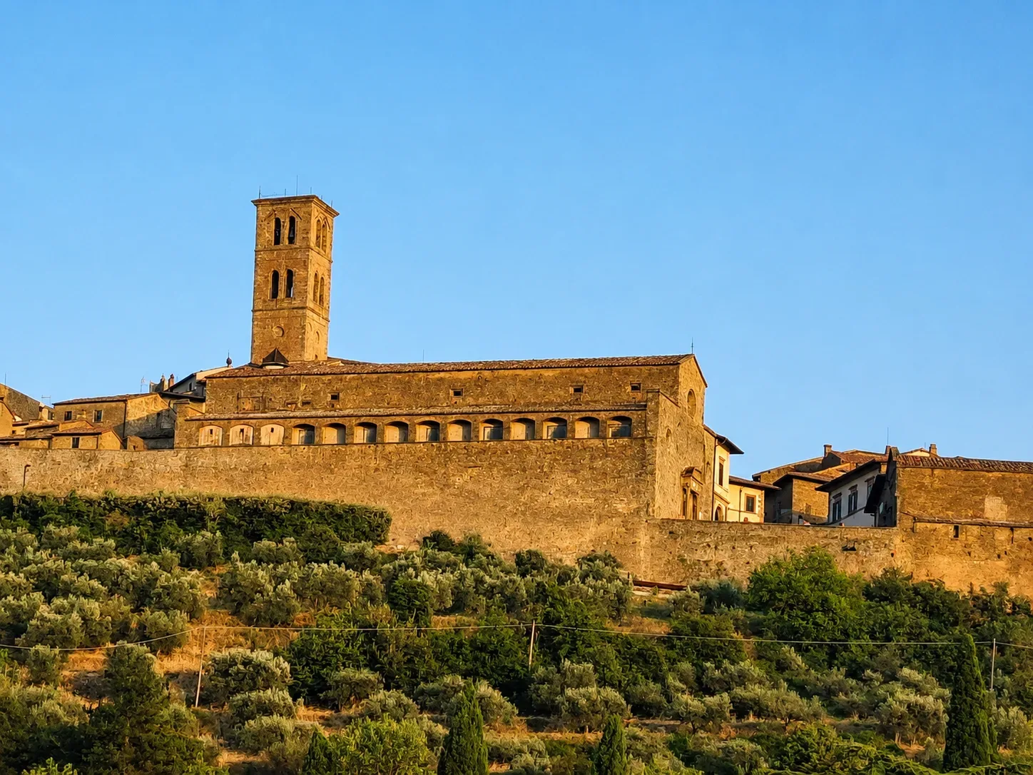 Panorama su Cortona Cortona vista dalla collina orientale, con il Duomo che domina il paesaggio.