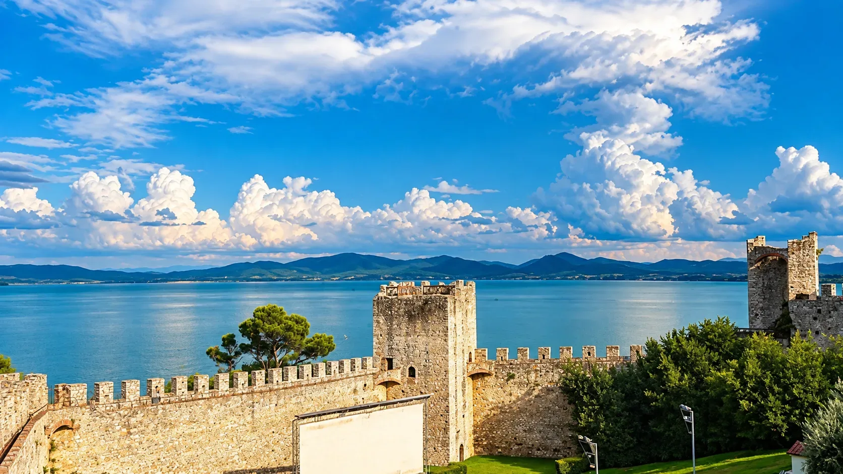 Vista sul lago Trasimeno dai camminamenti della Rocca del Leone